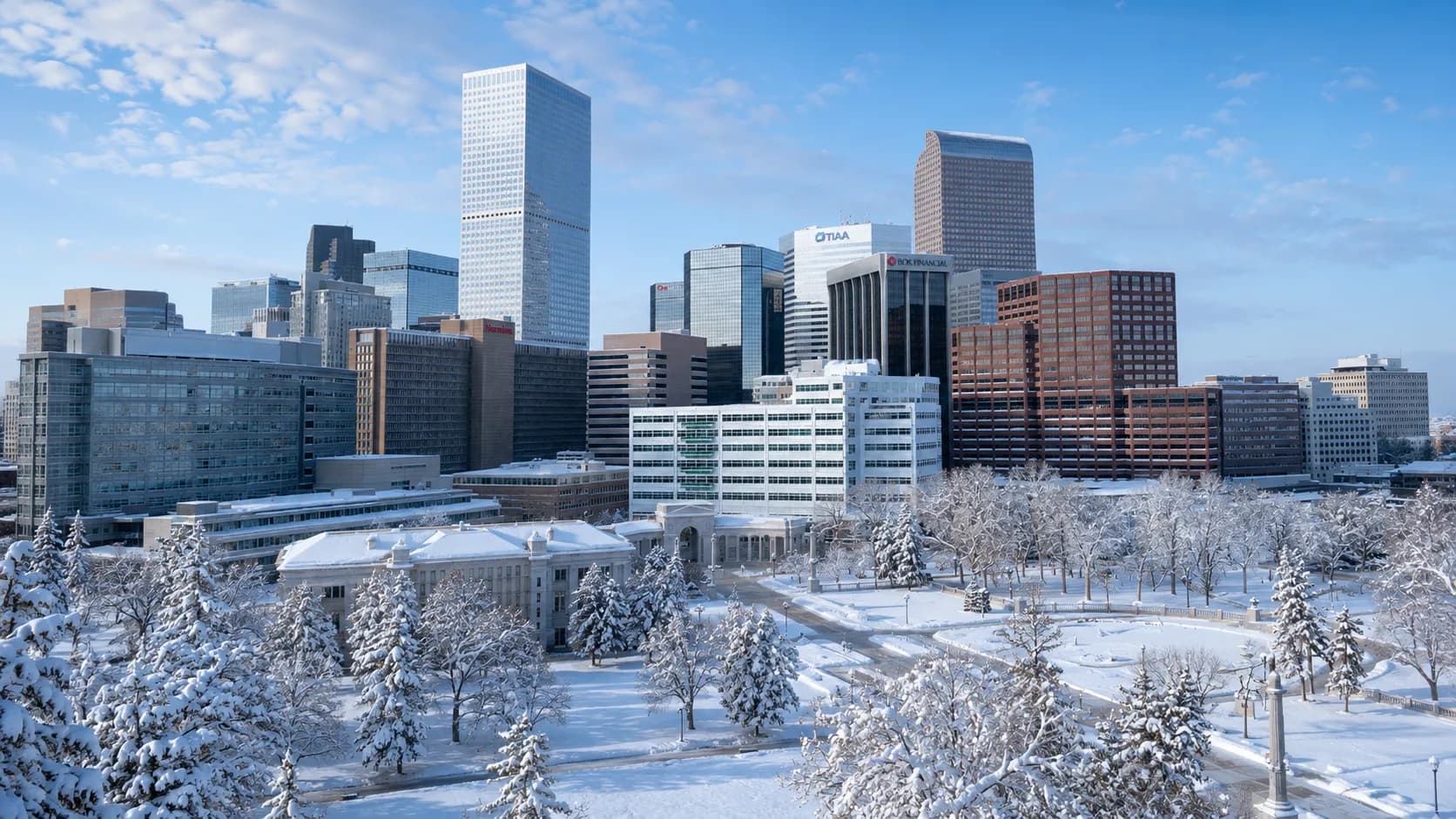 Denver skyline after a winter snowstorm